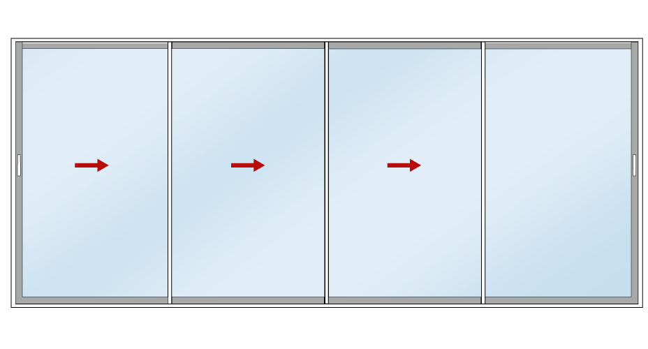 schéma coulissant 4 vantaux 4 rails